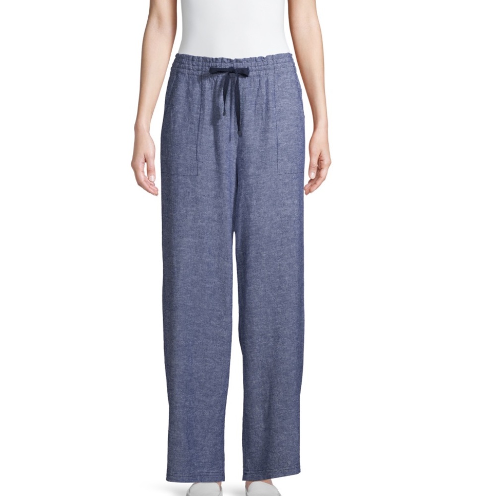 Set of TWO Brand New Linen Pants- size Large 12/14 (blue & cream)